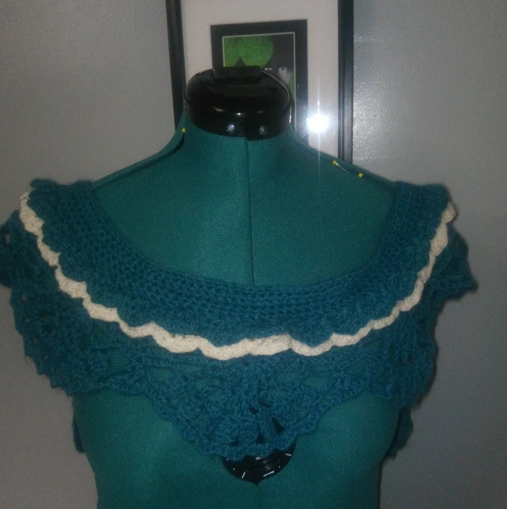 Crochet Multi-Wear Scarf/Wrap/Vest/Accessory in Teal & White NEW